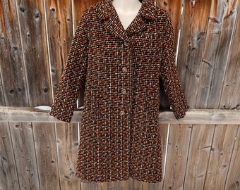 Vintage real Tweed Coat Orange and Black Mod 1960s