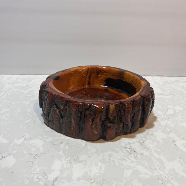 Vintage Wooden Nut Bowl / Wooden Bark Nut Bowl Cottage Chic Vintage Wooden Nut Bowl