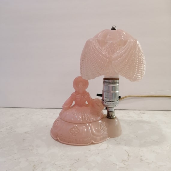 Vintage Pink Jeanette Depression Glass Lamp Powder Box Etsy