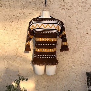 Vintage Boho Fringed Sweater 1970s