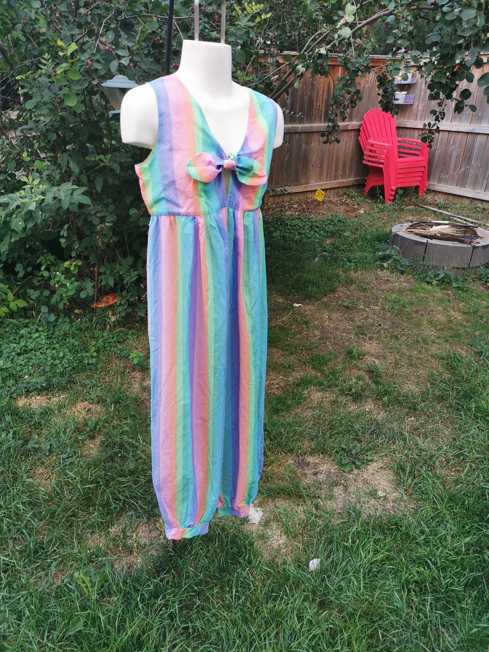 Vintage Pastel Rainbow Jumpsuit Pantsuit Tie Top True Vintage Etsy UK