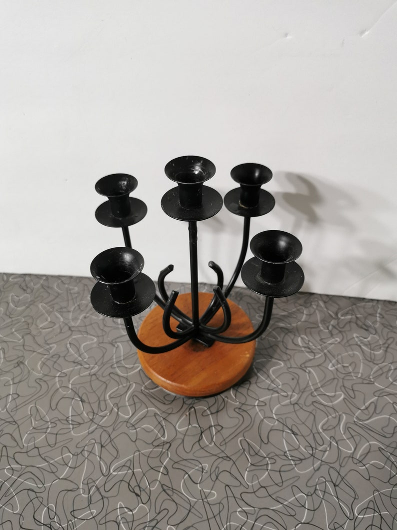MCM Teak Danish Modern Candle Holder Candleabra