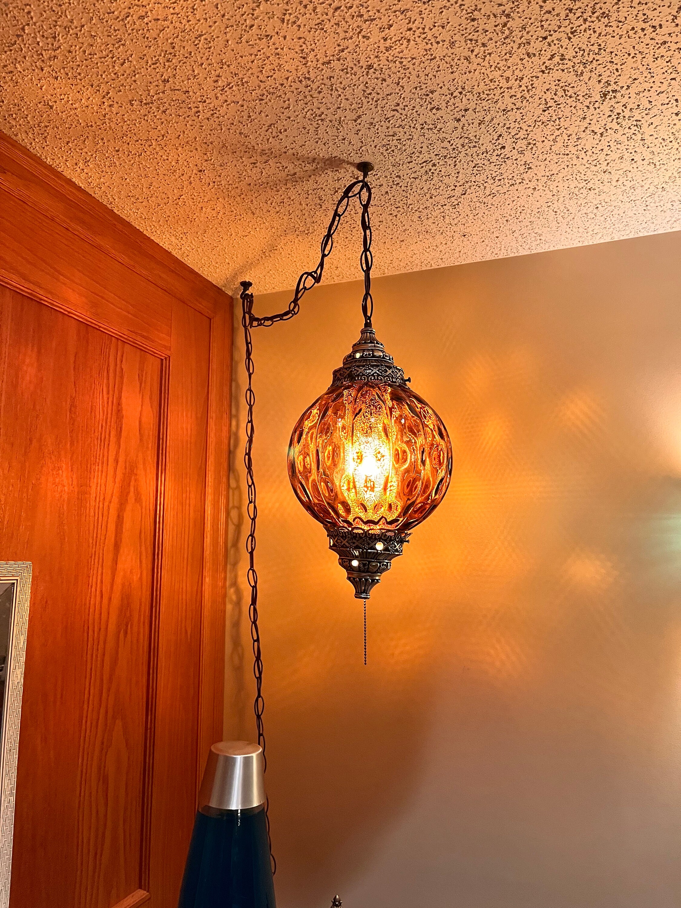 Mid Century Amber Swag Lamp Optic Glass Amber and Root Beer Mid Century Amber Swag Lamp Optic Glass Amber and Root Beer