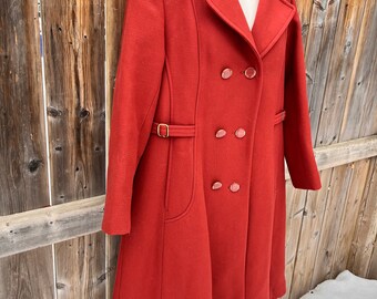 Vintage Mod 1960's Wool Coat Rust Color Double Breasted Pea Coat