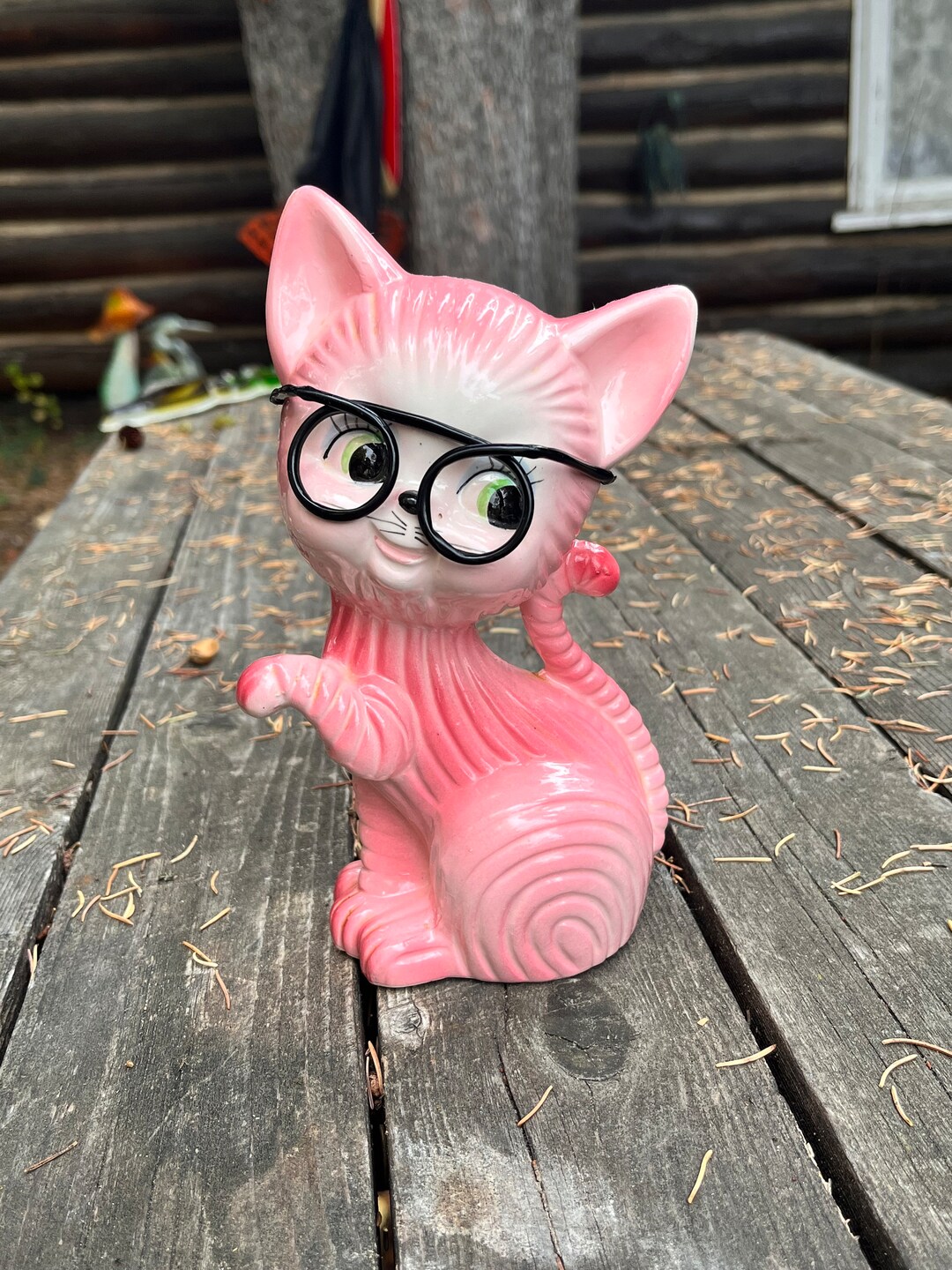 SET OF VINTAGE CERAMIC BIG EYE KITTY CAT