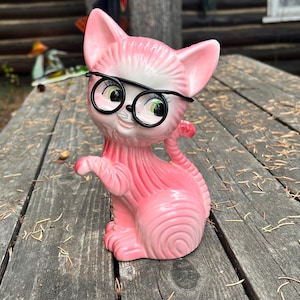 Ceramic Cat Huge Kitschy Big Eye Ceramic Cat Cat Japan Kitsch cute