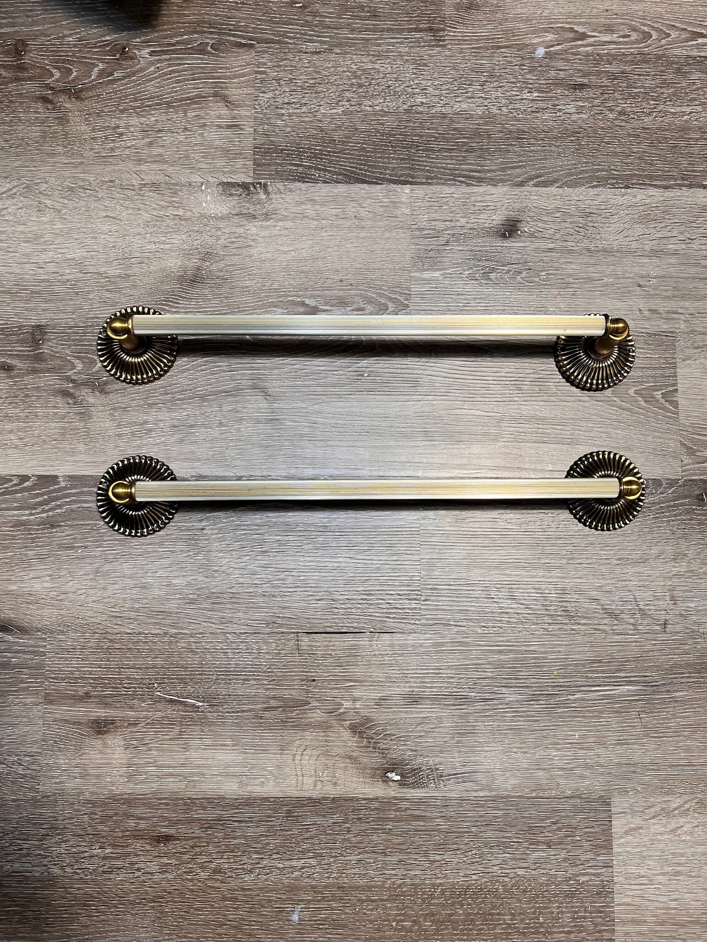 Vintage Sunburst Brass Towel Bar Set of Two 