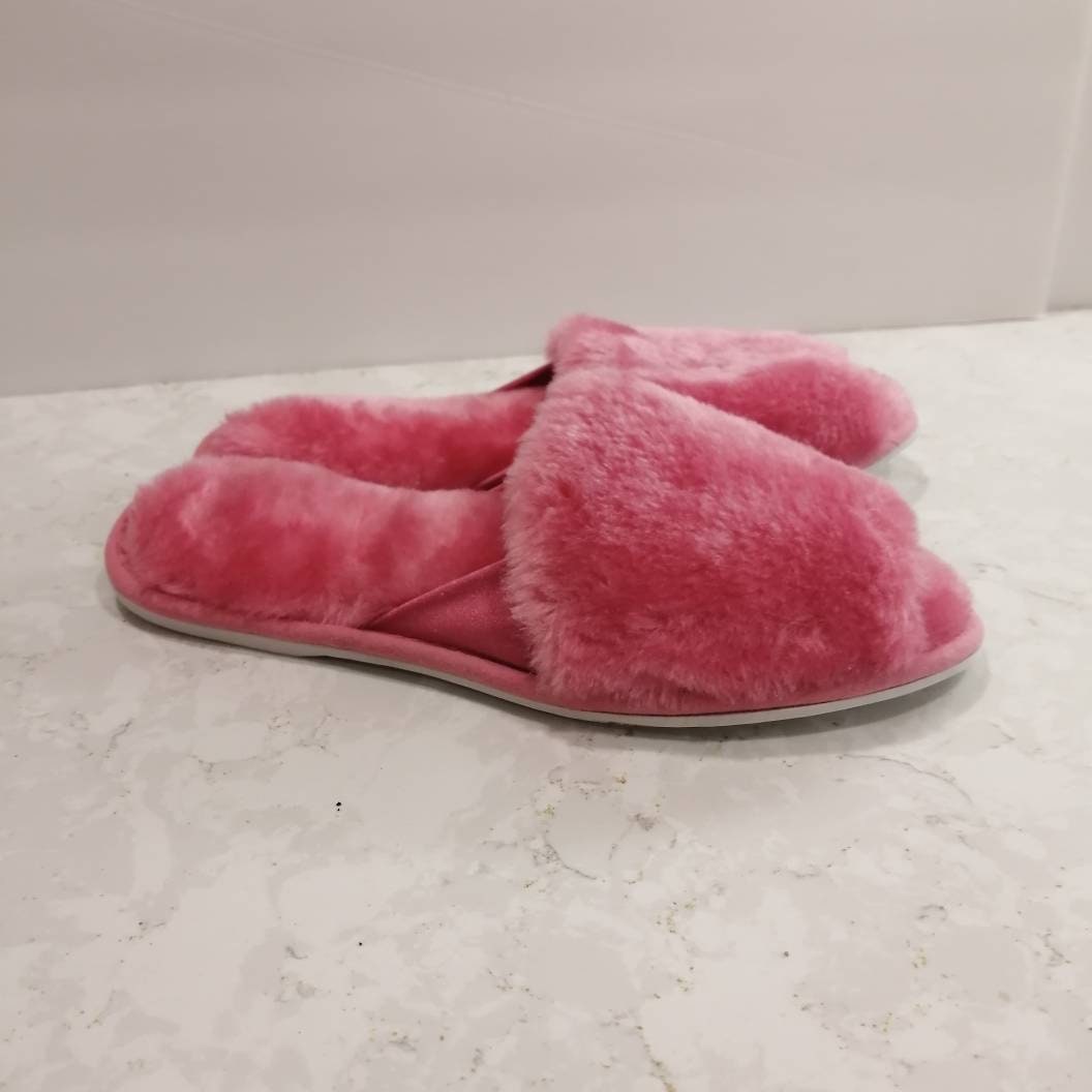 Fluffy True Vintage Boudoir Slippers Pink 1980s Fuzzy Peep Toe 