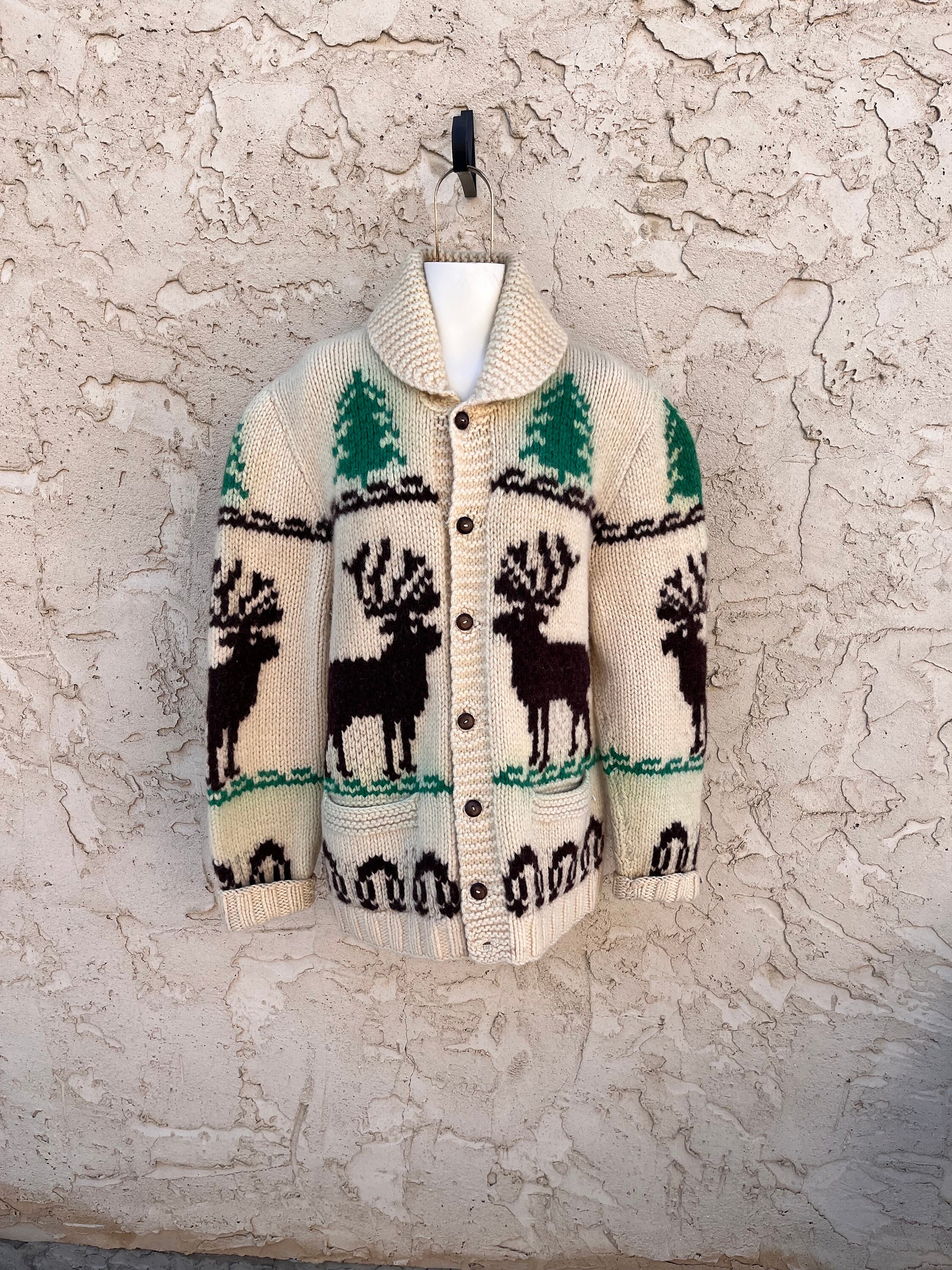 Vintage 1970's Cowichan Sweater With Deer or Elk Camping Outdoorsy