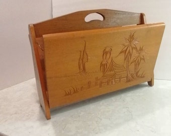 Vintage Teak Magazine Rack Tiki Theme