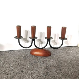 MCM Teak Danish Luthje Denmark Teak Candle Holder/Candelabra Candle Holder Candleabra