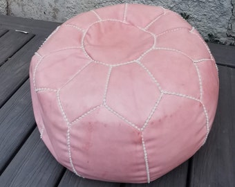 Vintage Pinker Marokkanischer Leder Pouf Ottoman Fuß Hocker Pink Ottoman Fuß Hocker