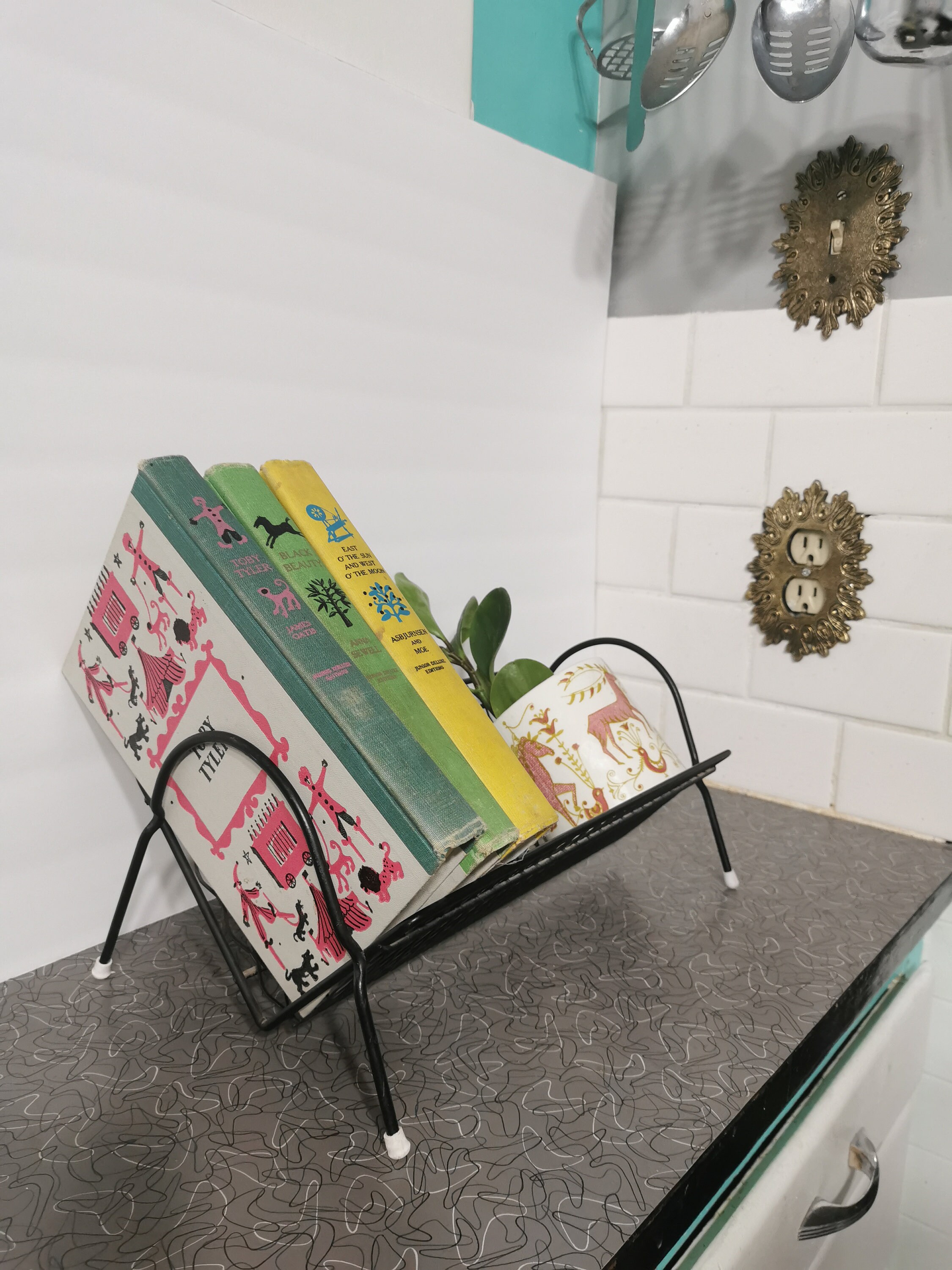 Mid Century Modern Book Holder Tabletop Bookshelf Magazine Rack Table ...