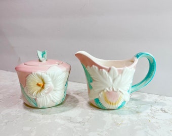 Cream and Sugar Set 1980s Lily Gorgeous Art Deco