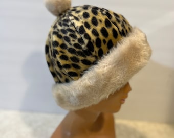 Vintage 1960s Leopard Faux Fur Warm Fur Leopard Fur Hat