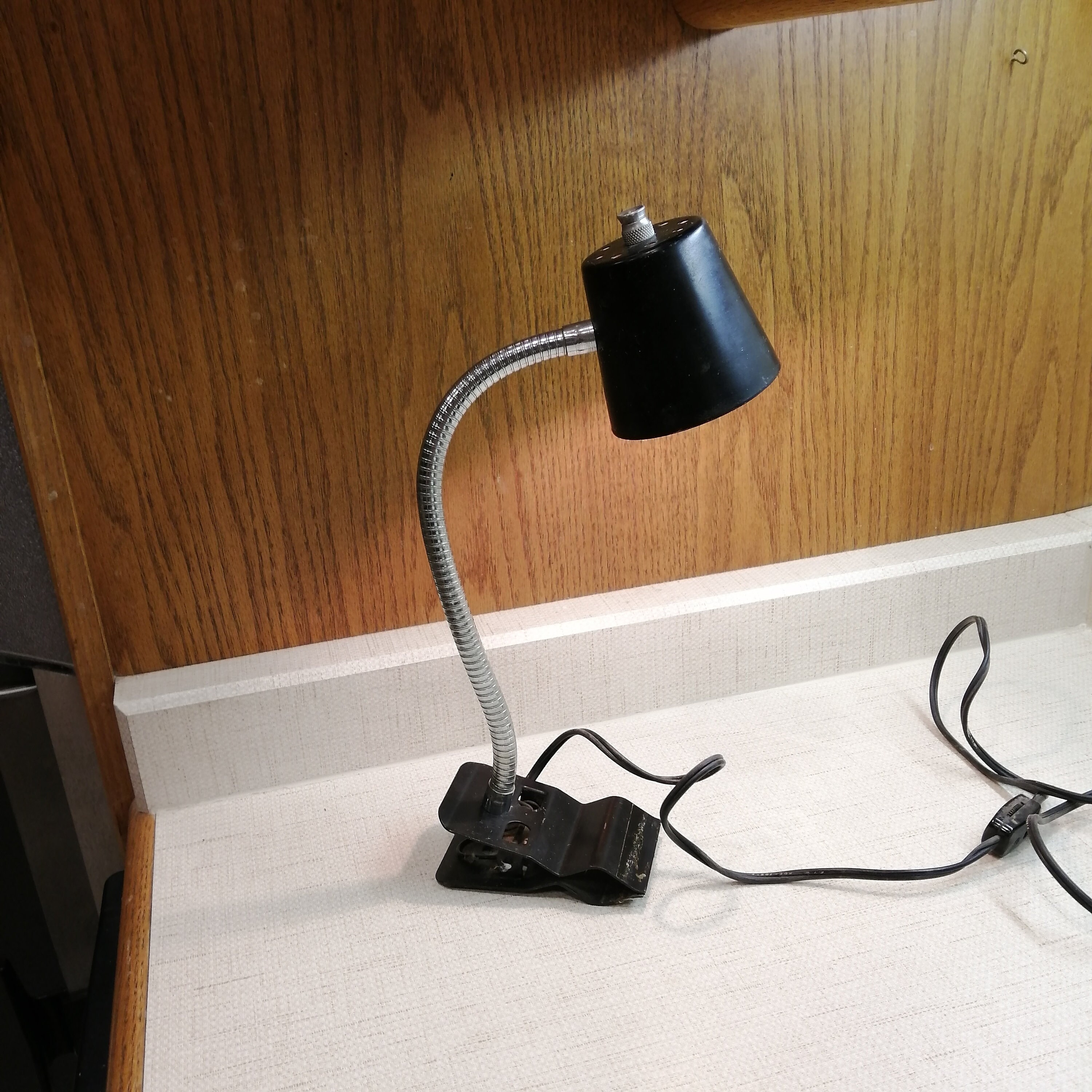 Vintage Black 1970's plug in clamp on clip on lamp studio lamp, task lighting