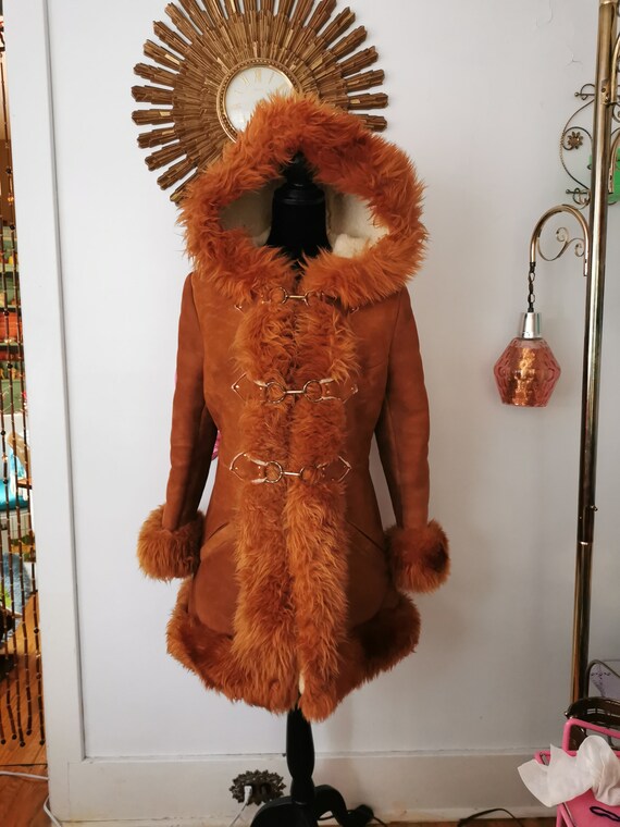 Vintage 1970's Shearling Princess Coat with hood