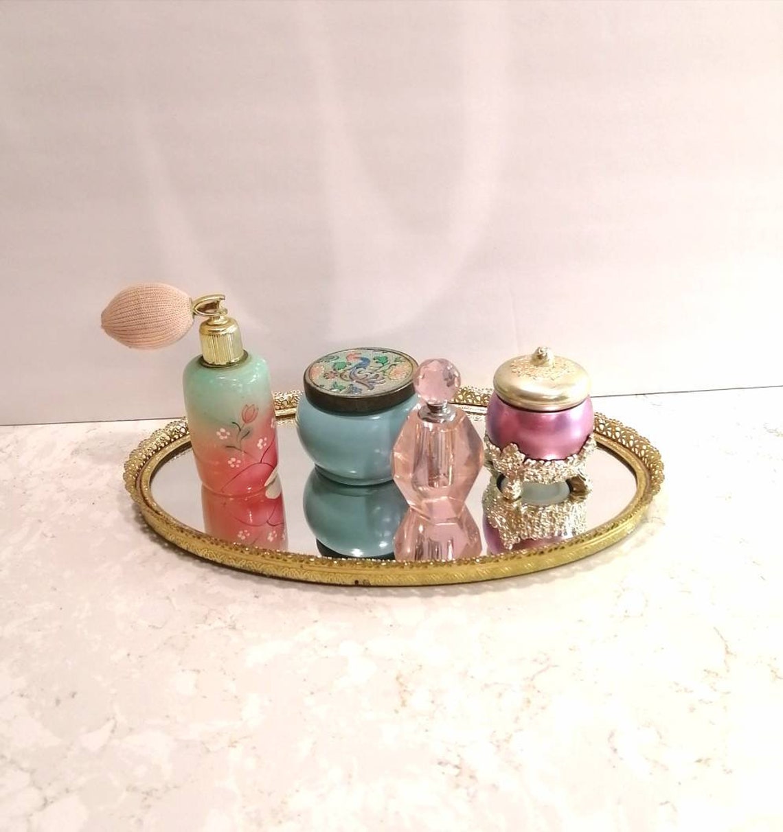 Vintage Mirror Vanity Tray Gold Filigree Etsy