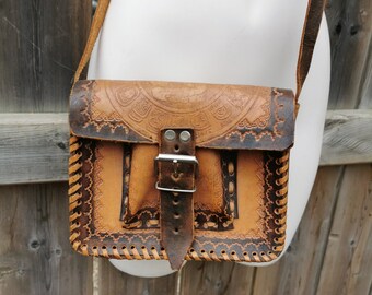 Vintage Tooled Leather Purse With Mayan Calendar Hippie Boho Festival Leather Pouch Purse