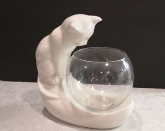 Very Chic Ceramic Cat Fishbowl 80s Mod Modern