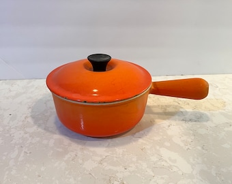 Vintage Le Cruset Orange Heavy Pot Cast Iron Enamel