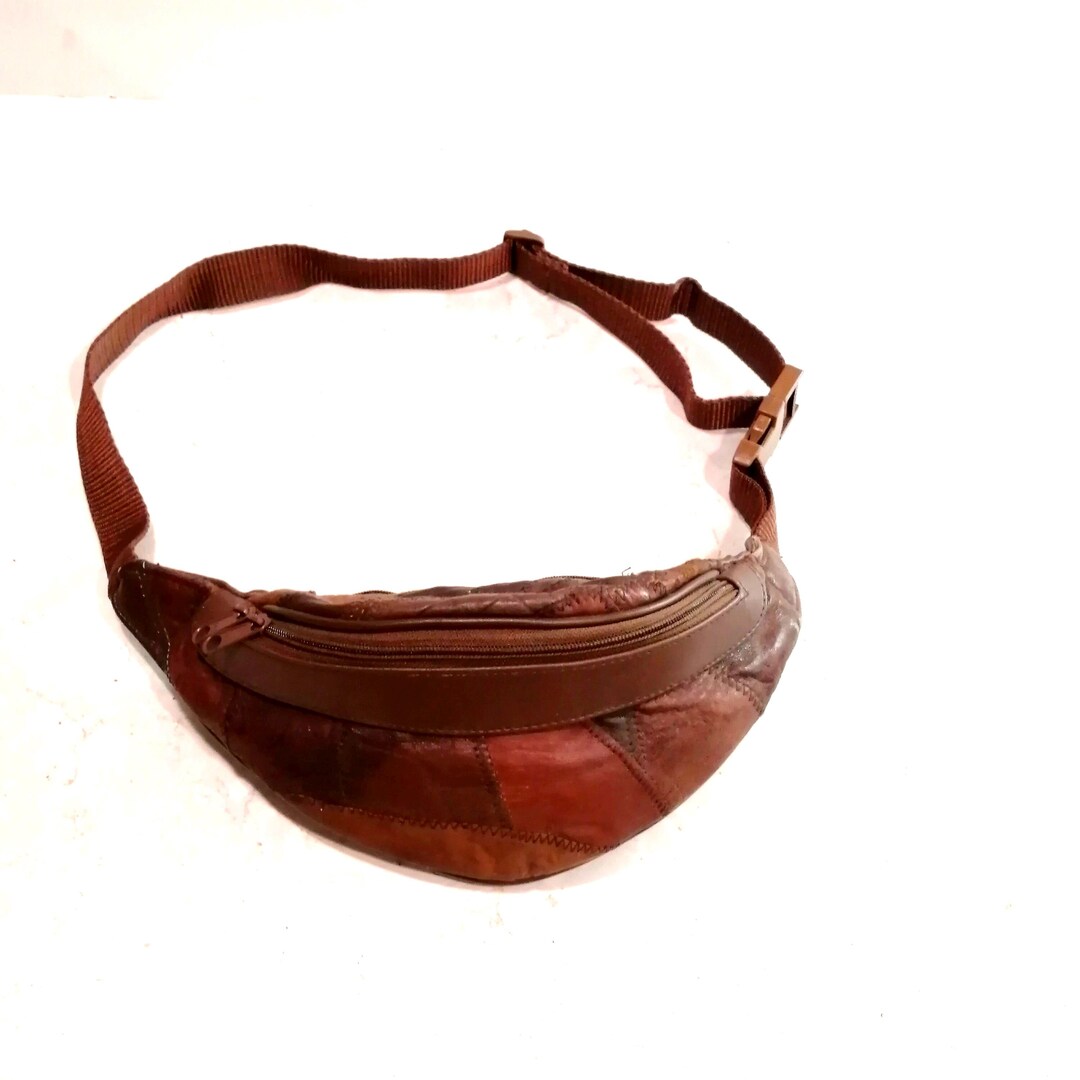 Leather Fanny Pack Vintage Brown Leather Patchwork Crossbody Fanny Pack ...