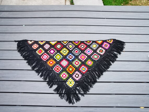 Vintage Granny Square Shawl Warm and Cute