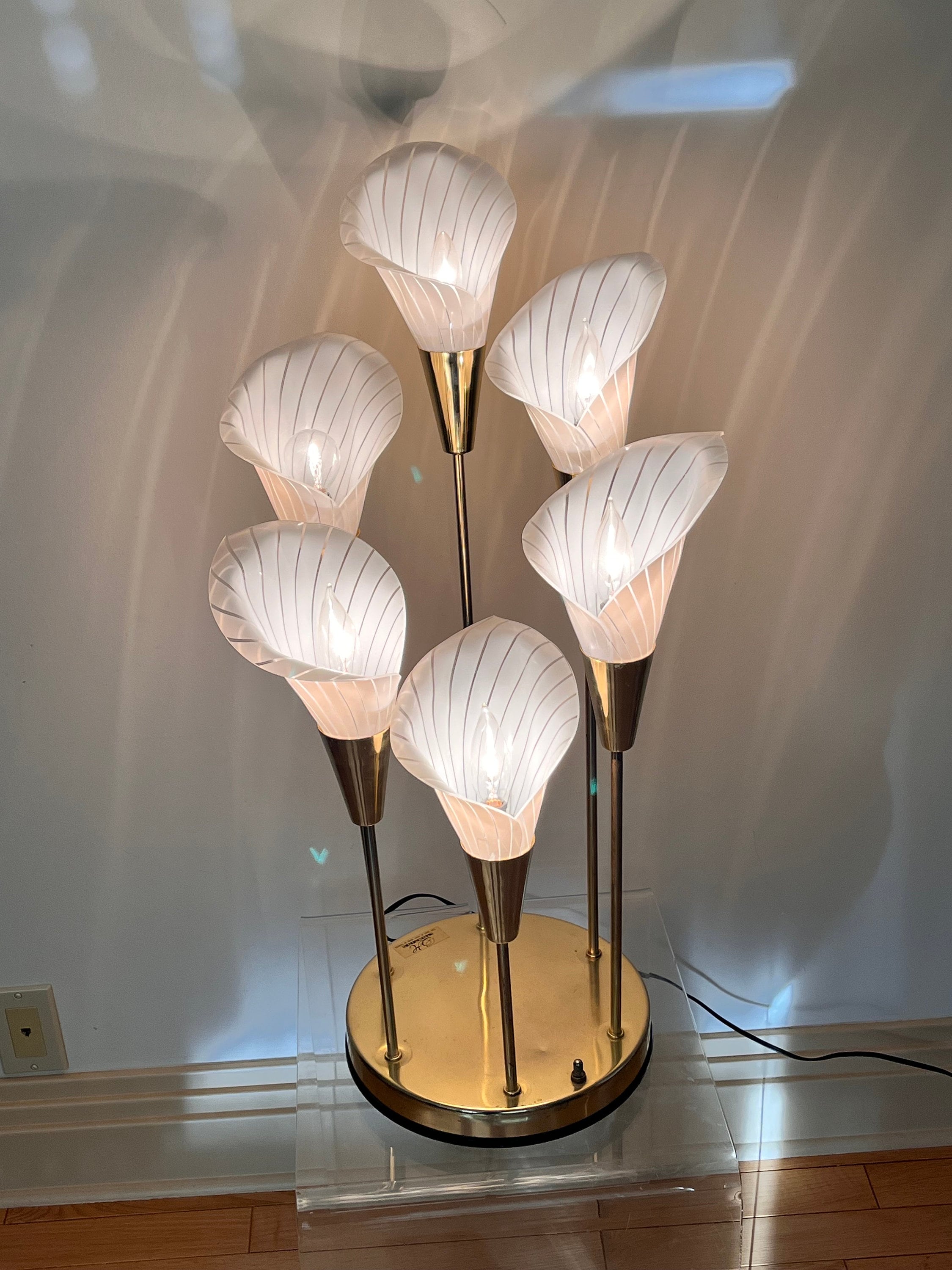 Vintage 1980s Cala Lily Lamp Brass and Acrylic - Etsy
