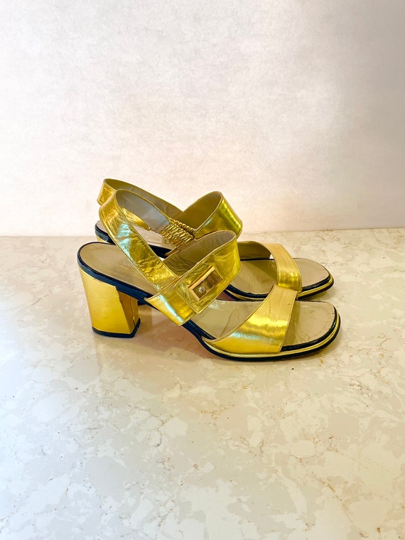 1980s Gold Chunky Sandals Glitter and Gold Etsy