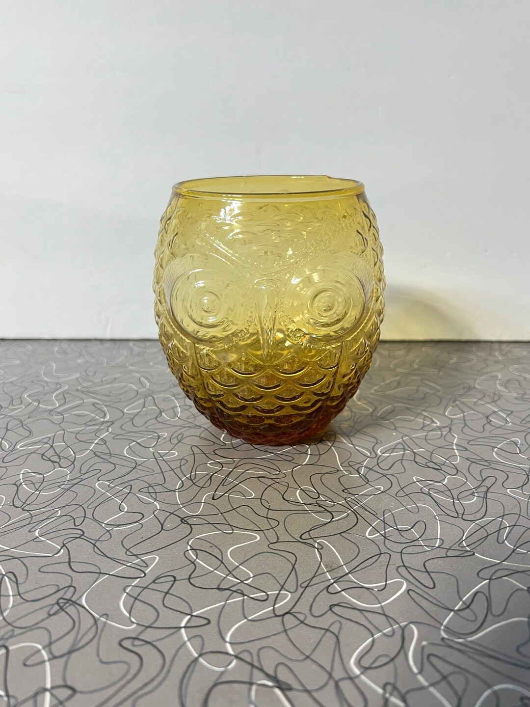 Vintage Amber Glass Owl Vase Etsy