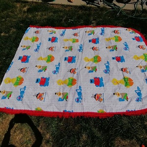 Vintage Sesame Street Muppets Twin Bed Cover Fringed