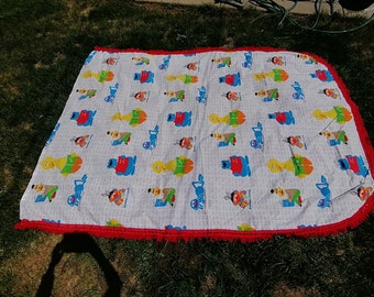 Vintage Sesame Street Muppets Twin Bed Cover Fringed