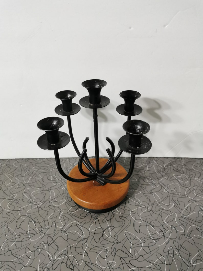 MCM Teak Danish Modern Candle Holder Candleabra