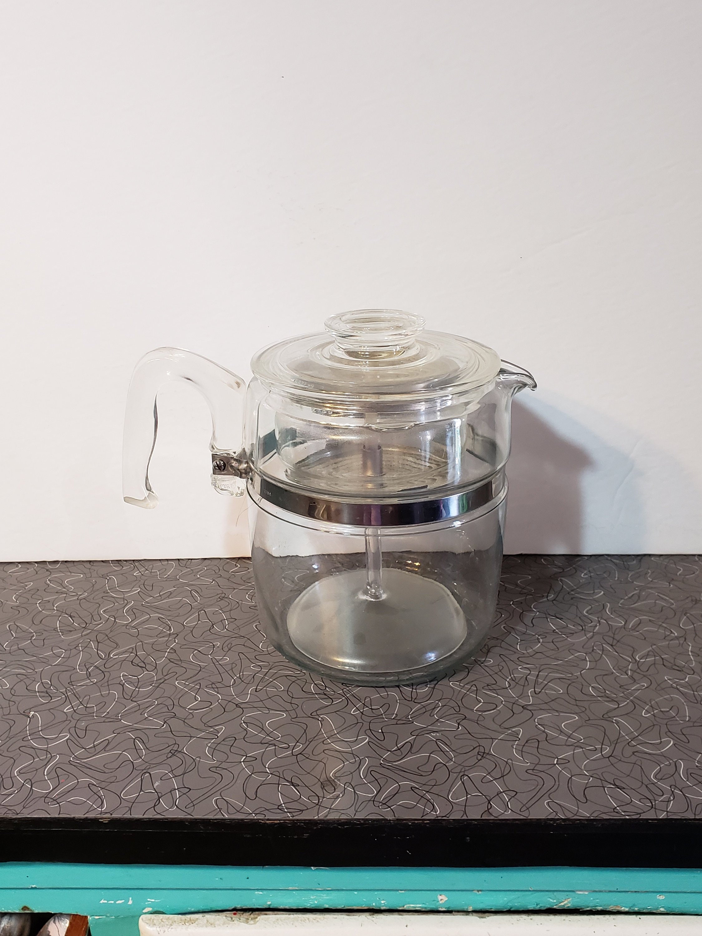Vintage Clear 9 Cup Pyrex Stovetop Coffee Percolator Pot with Glass Brewing  Insert