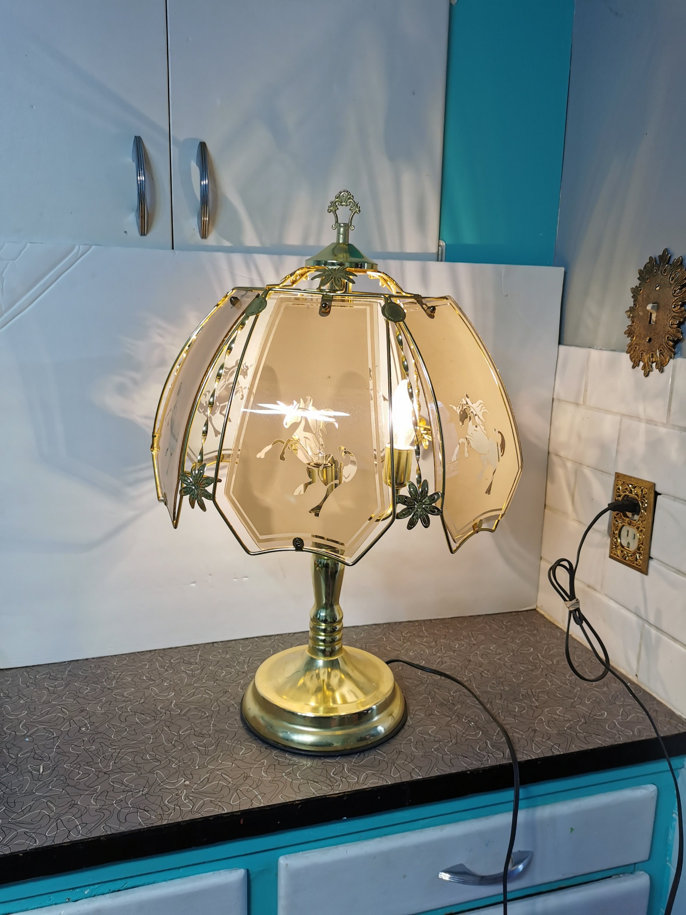 Vintage brass touch on sale lamp