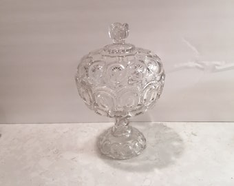 Vintage LE Smith Moon and Stars Compote Clear Lidded Dish