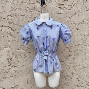 Vintage 1950s Puff Sleeve Button Down Blouse Adorable!