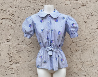 Vintage 1950s Puff Sleeve Button Down Blouse Adorable!