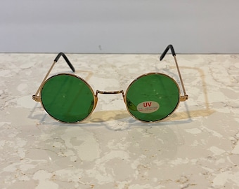 1970s NOS Round Goth Sunglasses Green Lens Steampunk