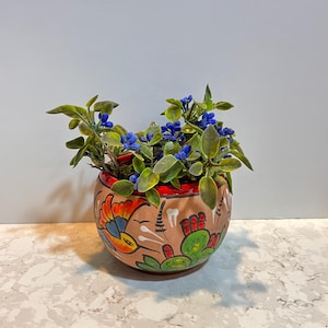 Jardinière arrondie vintage en poterie Mexico