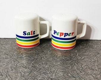 Awesome Vintage 1980s Rainbow Salt and Pepper “Mugs”