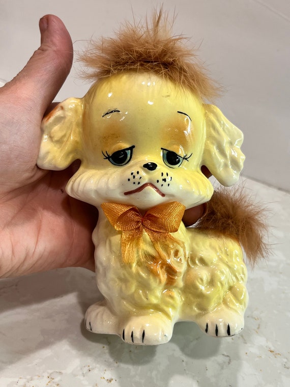 Vintage Big Eye Puppy Dog Figurine Kitsch Ceramic Big Eye