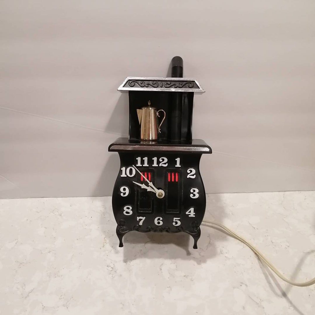 Vintage Pot Belly Stove Kitchen Clock Kitchen Wall Clock Plug In Etsy