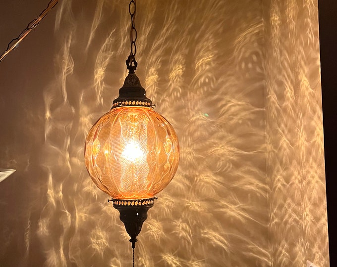 Mid Century Amber Swag Lamp Optic Glass Amber Swag Mid Century Etsy