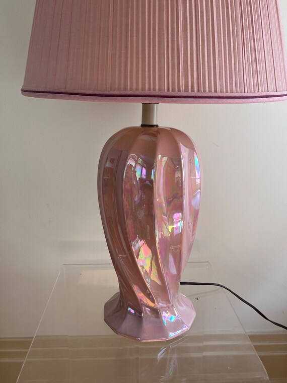 Vintage Dusty Pink Iridescent Huge Ceramic Statement Lamp Deco
