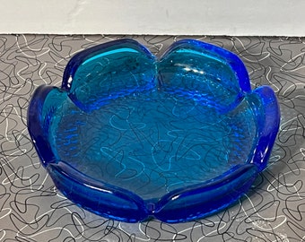 Blenko Flower Blue Glass Cendrier Mid Century Modern