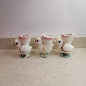 Ceramic Chick Egg Cups Kitschy Japan 1950's Vintage Kitsch Egg Cups Kitchenalia