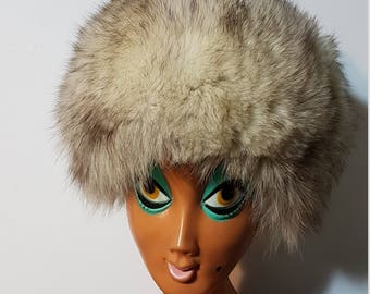 Vintage 1960s Mod Silver Arctic Warm Fur Hat Fox Fur