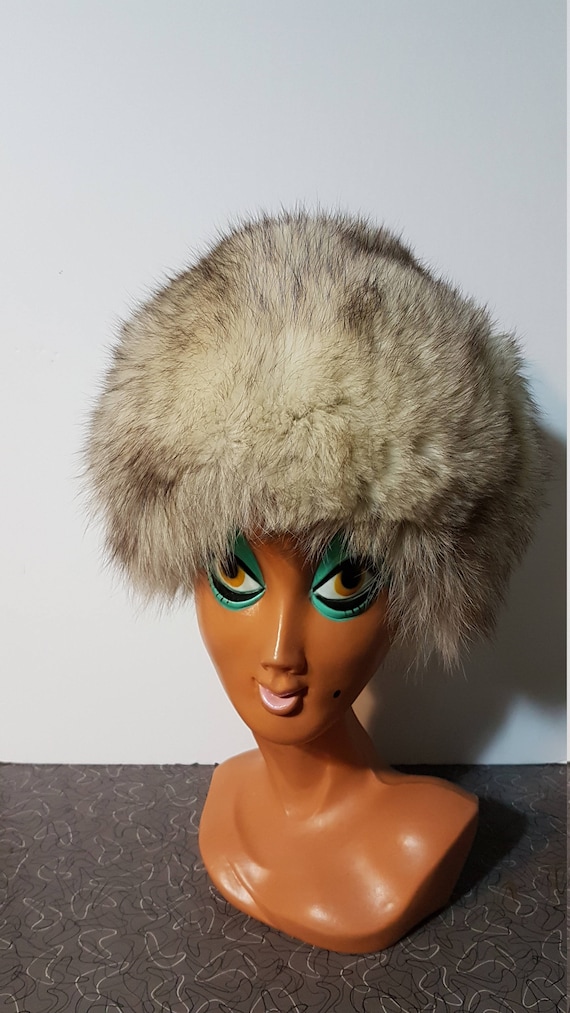 Vintage 1960s Mod Silver Arctic Warm Fur Hat Fox … - image 1