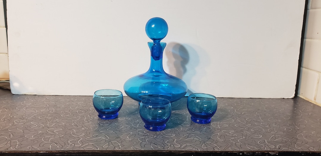 Decanter Set Italian Glass Decanter Set Vintage Barware Shot Glasses